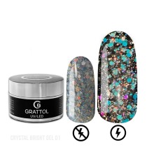 ( 15 мл ) Гель с светоотражающим крупным глиттером Grattol Gel Crystal Bright 01