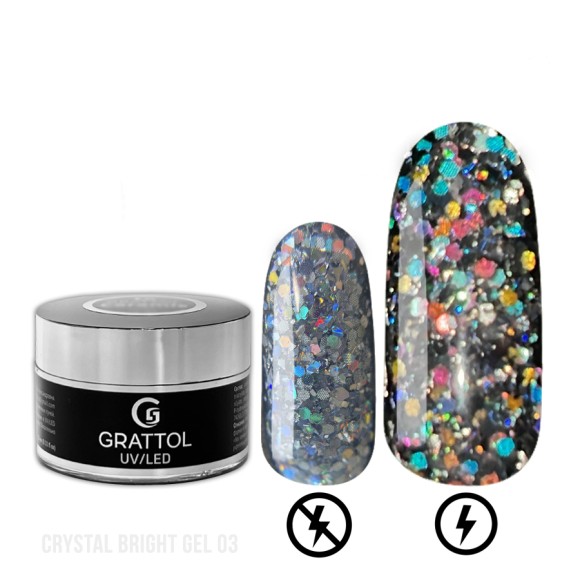 ( 15 мл ) Гель с светоотражающим крупным глиттером Grattol Gel Crystal Bright 03 ( 15 мл ) Гель с светоотражающим крупным глиттером Grattol Gel Crystal Bright 03