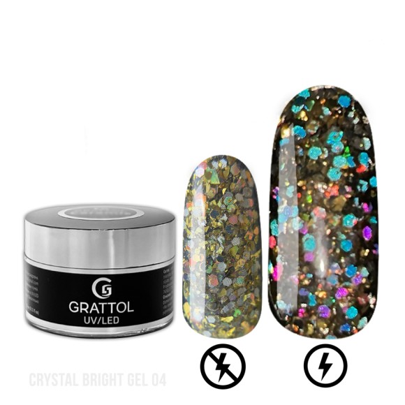 ( 15 мл ) Гель с светоотражающим крупным глиттером Grattol Gel Crystal Bright 04