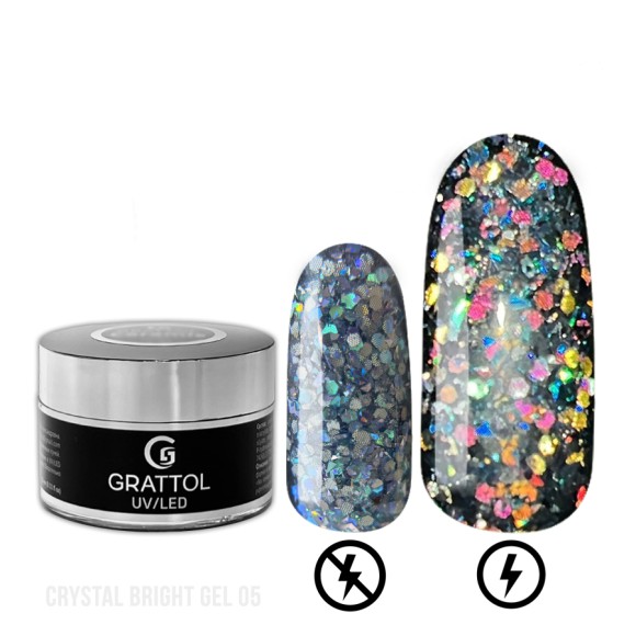 ( 15 мл ) Гель с светоотражающим крупным глиттером Grattol Gel Crystal Bright 05 ( 15 мл ) Гель с светоотражающим крупным глиттером Grattol Gel Crystal Bright 05